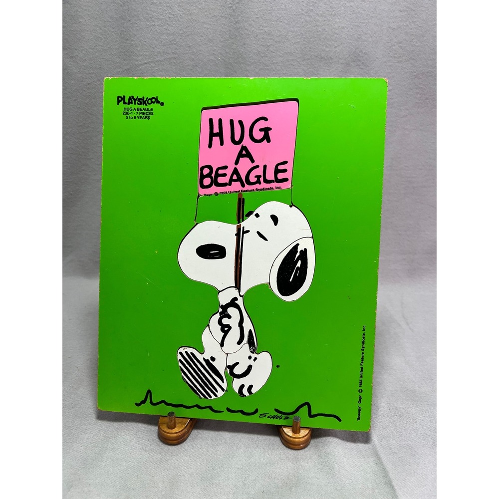 Vintage Playskool Snoopy Hug A Beagle 539-2 Wood Tray Puzzle Peanuts Schulz 1965